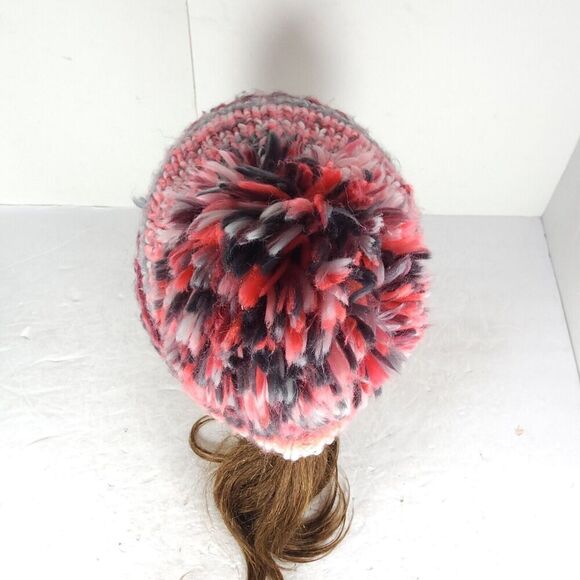 Spyder Women's Twisty Knit Fleece Pink Multi Lined Pom Pom Cuffed Beanie Hat - Picture 5 of 10